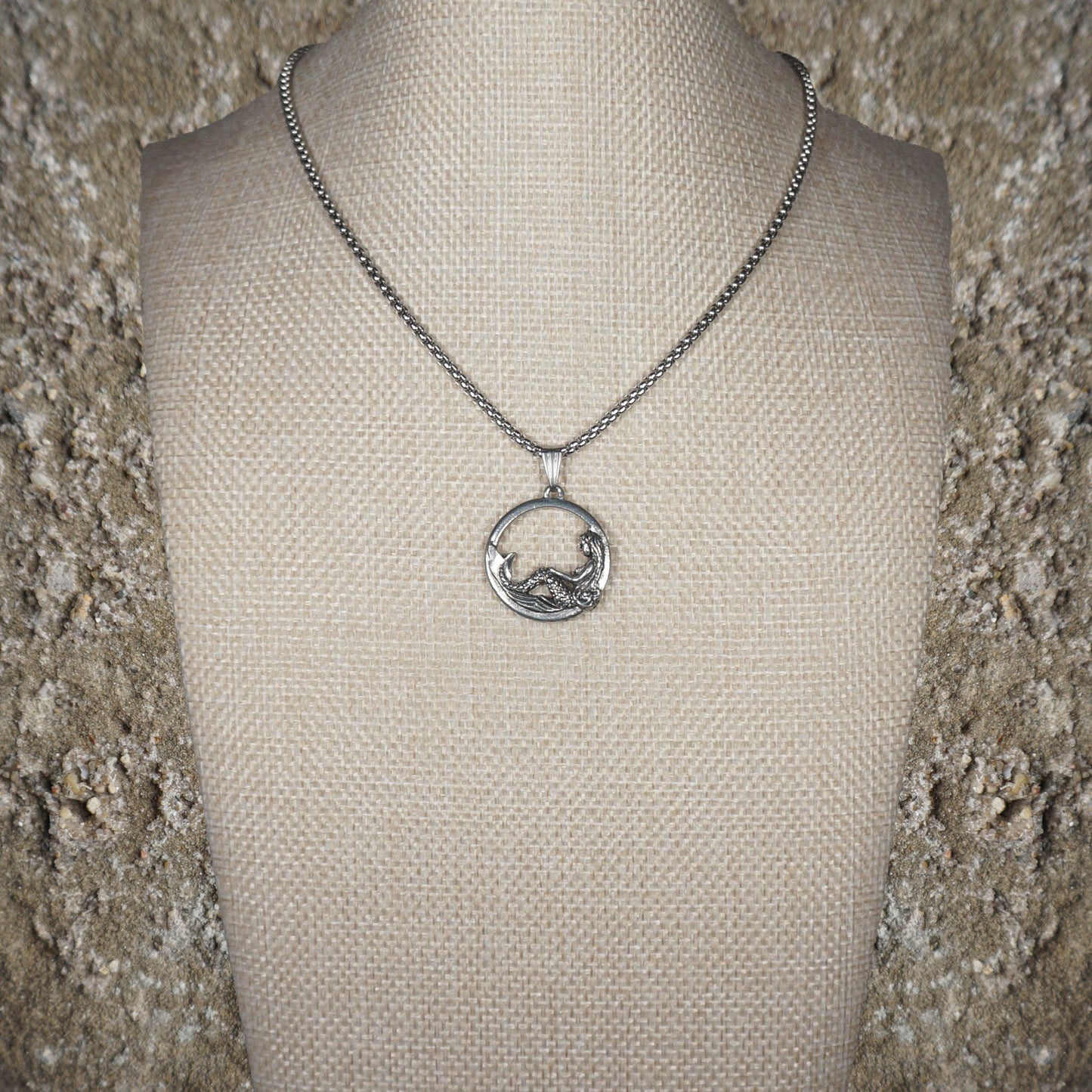 Silver High Detail Mermaid Boho Pendant, Stainless Steel Chain Necklace, Length Choices, Gift for Her