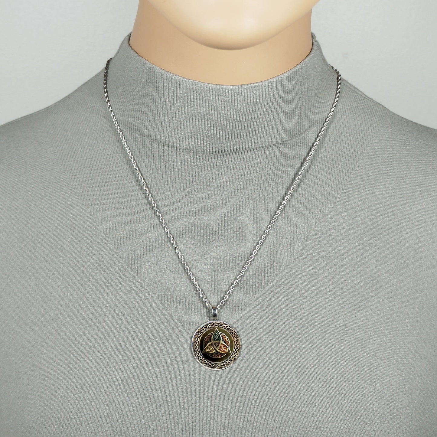 Intricate Highly Detailed Triquetra Celtic Boho Pendant, Stainless Steel Rope Chain Necklace, 20 Inch, Gift for Him or Her