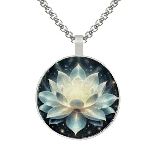 Small Lotus Flower Printed Pendant, Stainless Steel Chain Necklace, Length Choices, Feminine Gift for Her