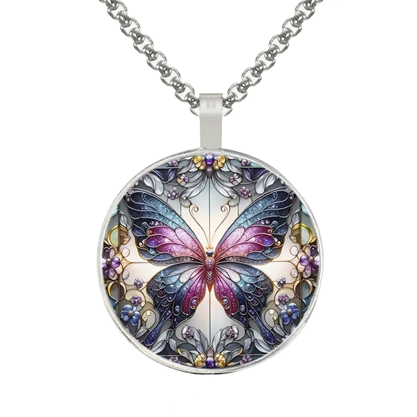 Intricate Highly Detailed Colorful Small Butterfly Printed Pendant, Stainless Steel Necklace, Length Choices, Gift for Her