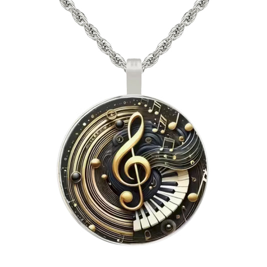 Intricate Highly Detailed Treble Clef Piano Keys Music Pendant, Stainless Steel Rope Chain Necklace, 20 Inch, Unisex Gift for Musicians & Music Lovers