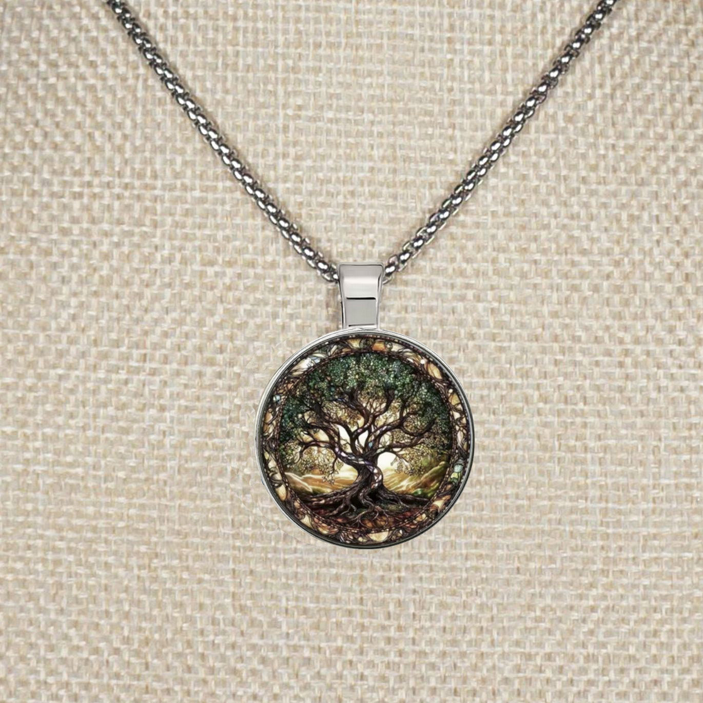 Intricate Highly Detailed 2-D Tree of Life Pendant, Stainless Steel Necklace, Length Choices