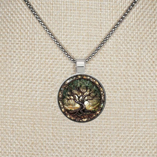 Intricate Highly Detailed 2-D Tree of Life Pendant, Stainless Steel Necklace, Length Choices