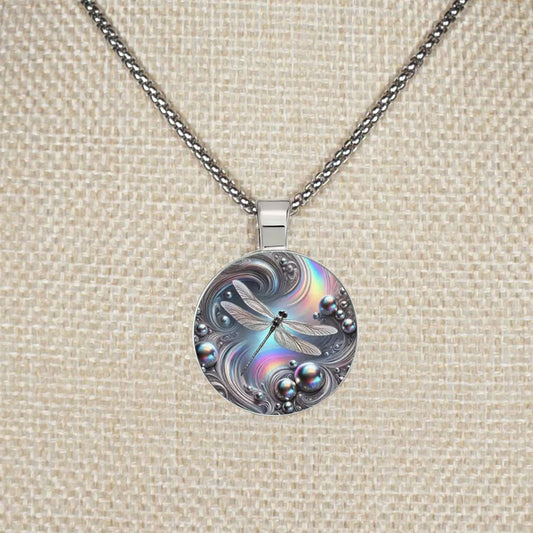 Intricate Highly Detailed Blue 2-D Dragonfly Boho Pendant, Stainless Steel Necklace, Length Choices