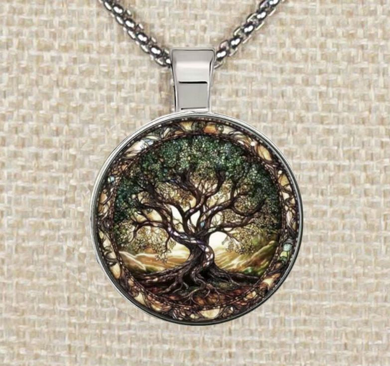 Intricate Highly Detailed 2-D Tree of Life Pendant, Stainless Steel Necklace, Length Choices