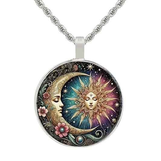 Intricate Highly Detailed Celestial Sun Pendant on Stainless Steel Rope Chain, 20 Inch, Gift for Her