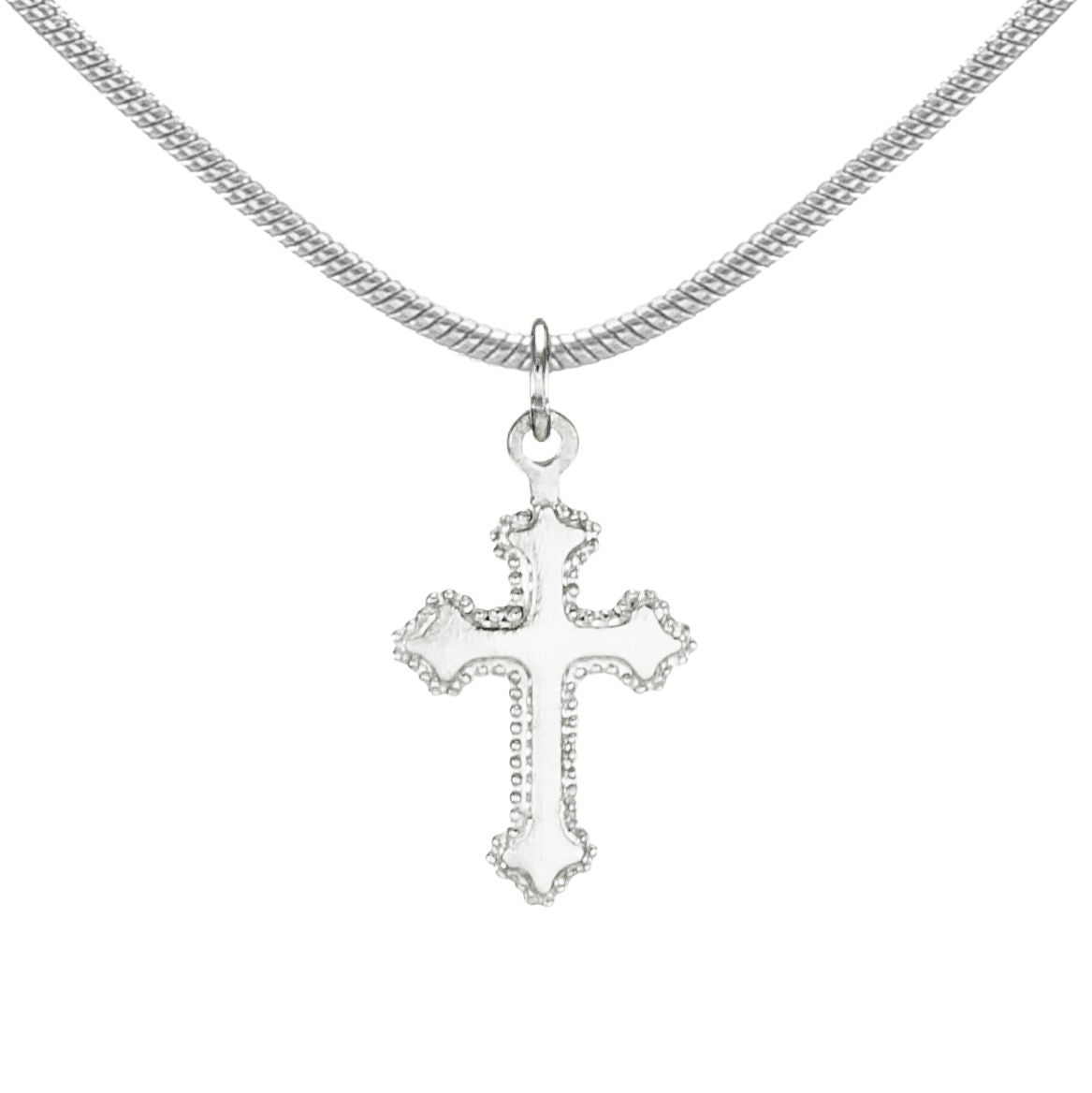 Small and Dainty Sterling Silver Cross Charm Stainless Steel Snake Chain Necklace 16, 18 or 20 inch