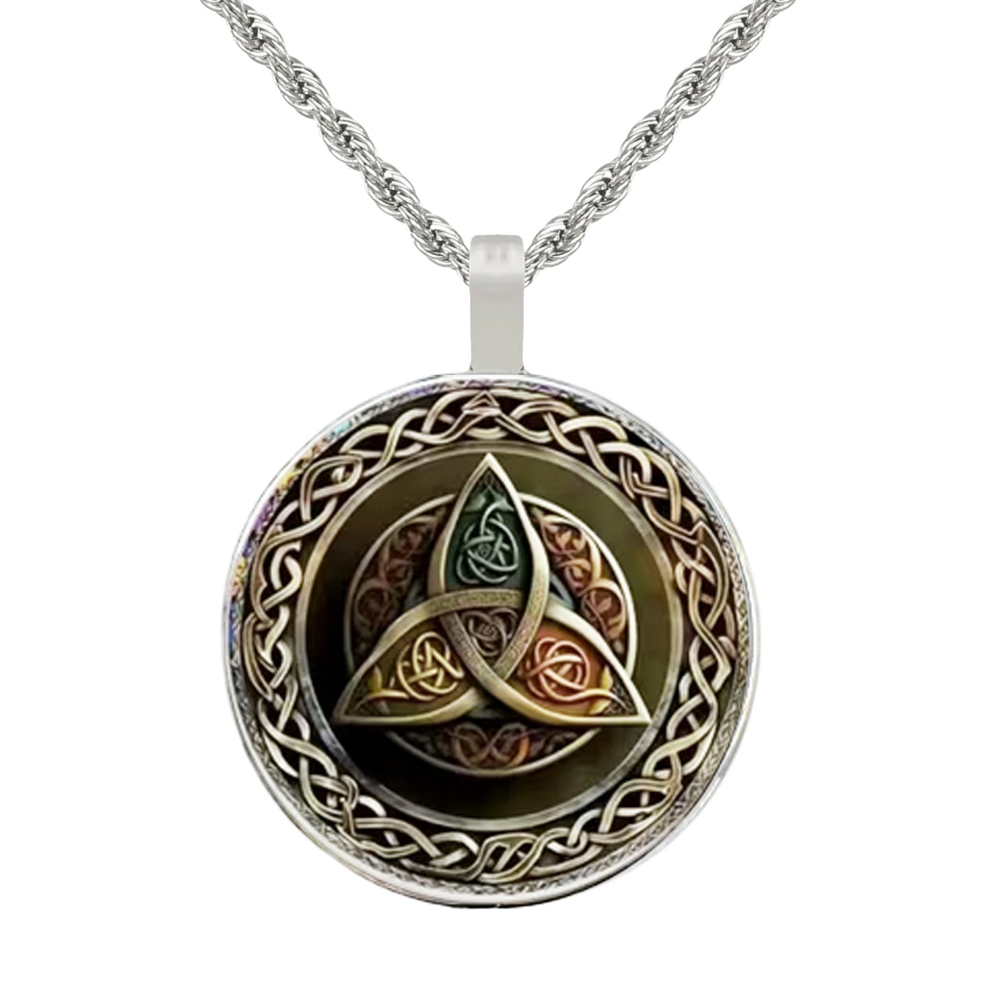 Intricate Highly Detailed Triquetra Celtic Boho Pendant, Stainless Steel Rope Chain Necklace, 20 Inch, Gift for Him or Her