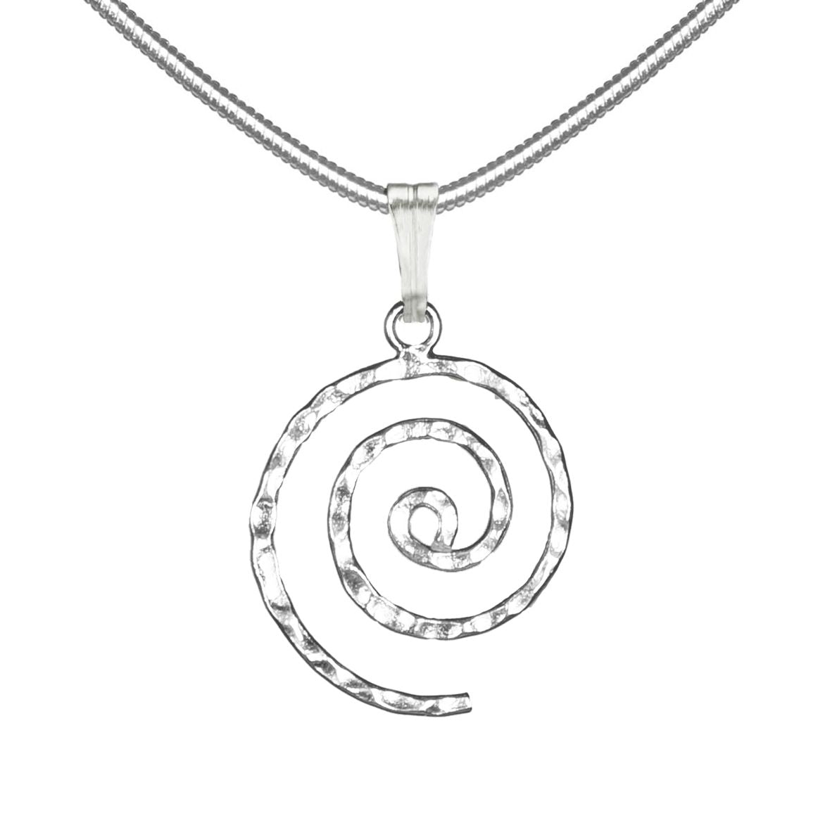 Small and Dainty Minimalist Sterling Silver Hammered Swirl Charm, Stainless Steel Snake Chain, Length Choices