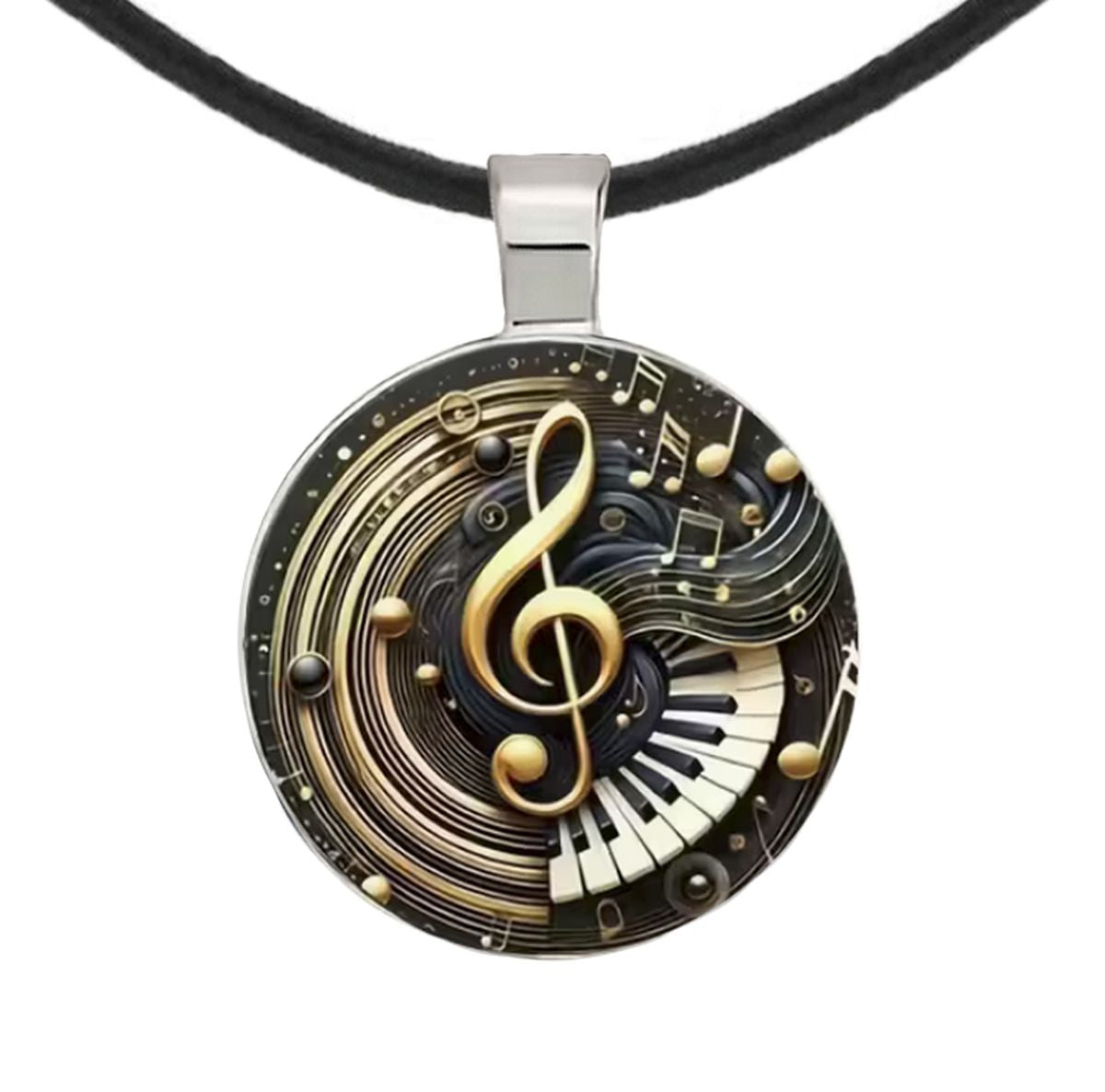 Intricate Highly Detailed 2-D Musical Treble Clef Pendant Black Leather Cord Necklace, Length Choices, Gift for Her or Gift for Him