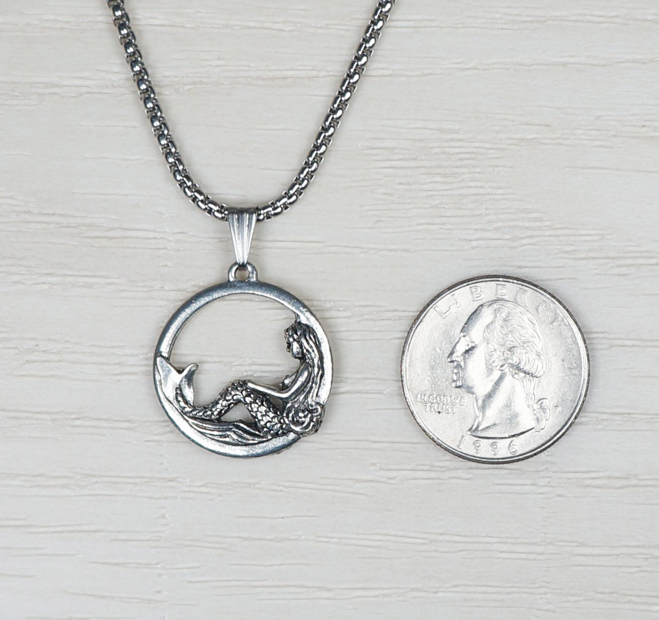 Silver High Detail Mermaid Boho Pendant, Stainless Steel Chain Necklace, Length Choices, Gift for Her