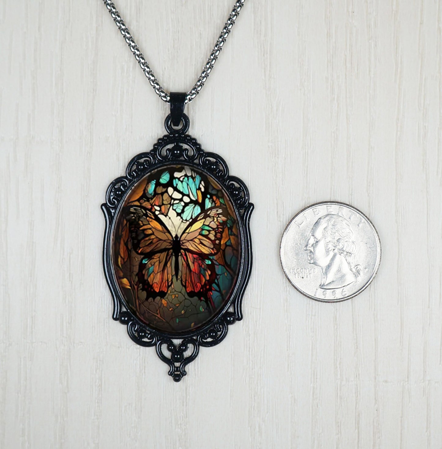 Vintage Inspired Highly Detailed Butterfly Boho Pendant, Stainless Steel Chain Necklace, Length Choices