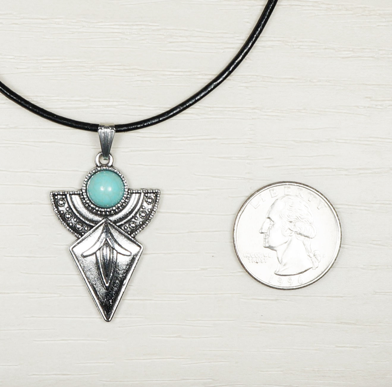 Turquoise & Silver Arrow Southwestern Boho Pendant, Black Leather Cord with Length Choices, Unisex Gift for Him or Her