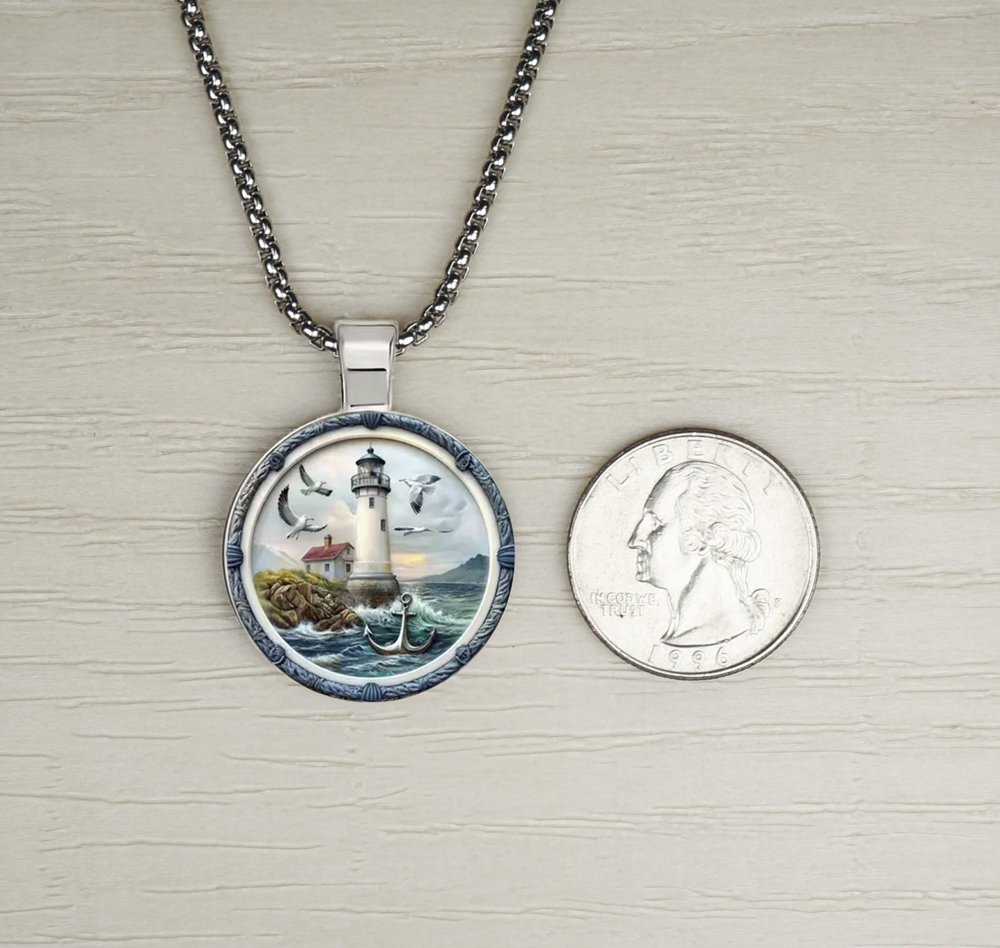 Intricate Highly Detailed Rainbow 2-D Lighthouse Pendant, Stainless Steel Necklace, Length Choices