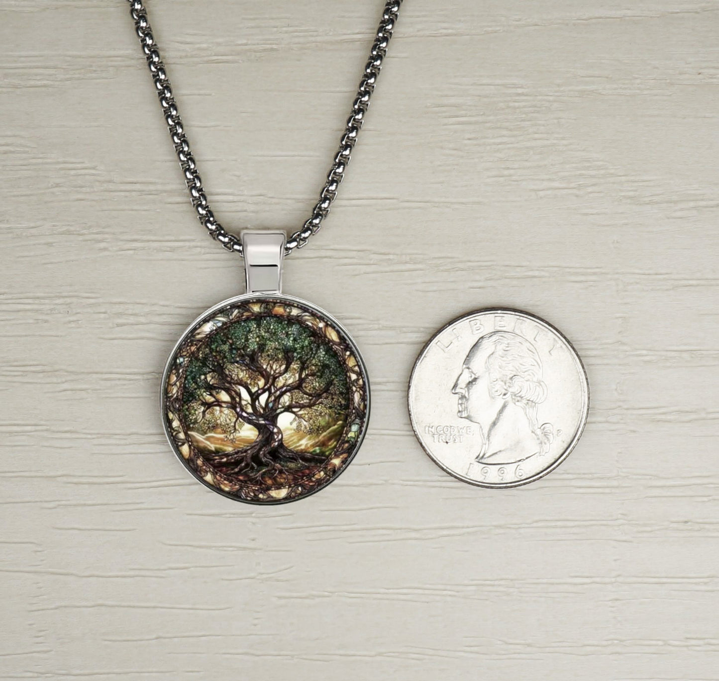 Intricate Highly Detailed 2-D Tree of Life Pendant, Stainless Steel Necklace, Length Choices