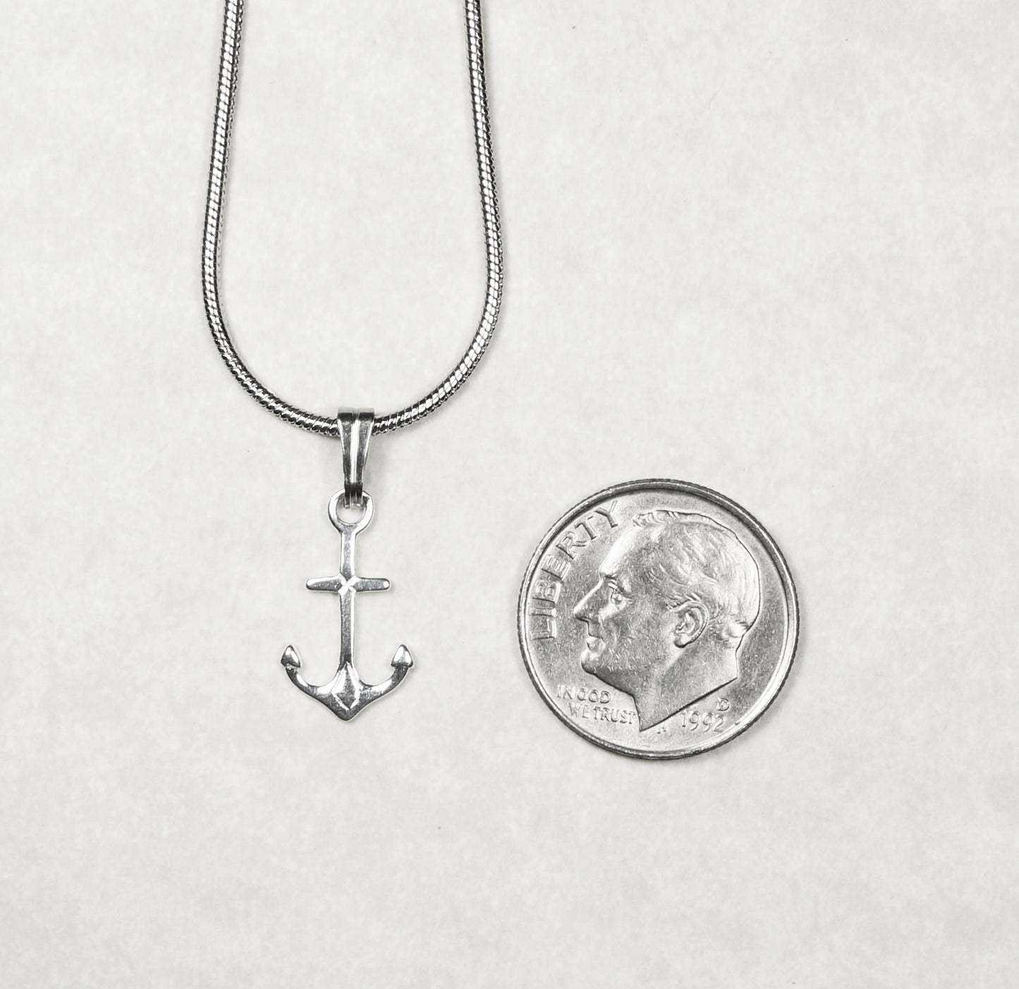 Small and Dainty Sterling Silver Anchor Charm, Stainless Steel Snake Chain Necklace, Length Choices