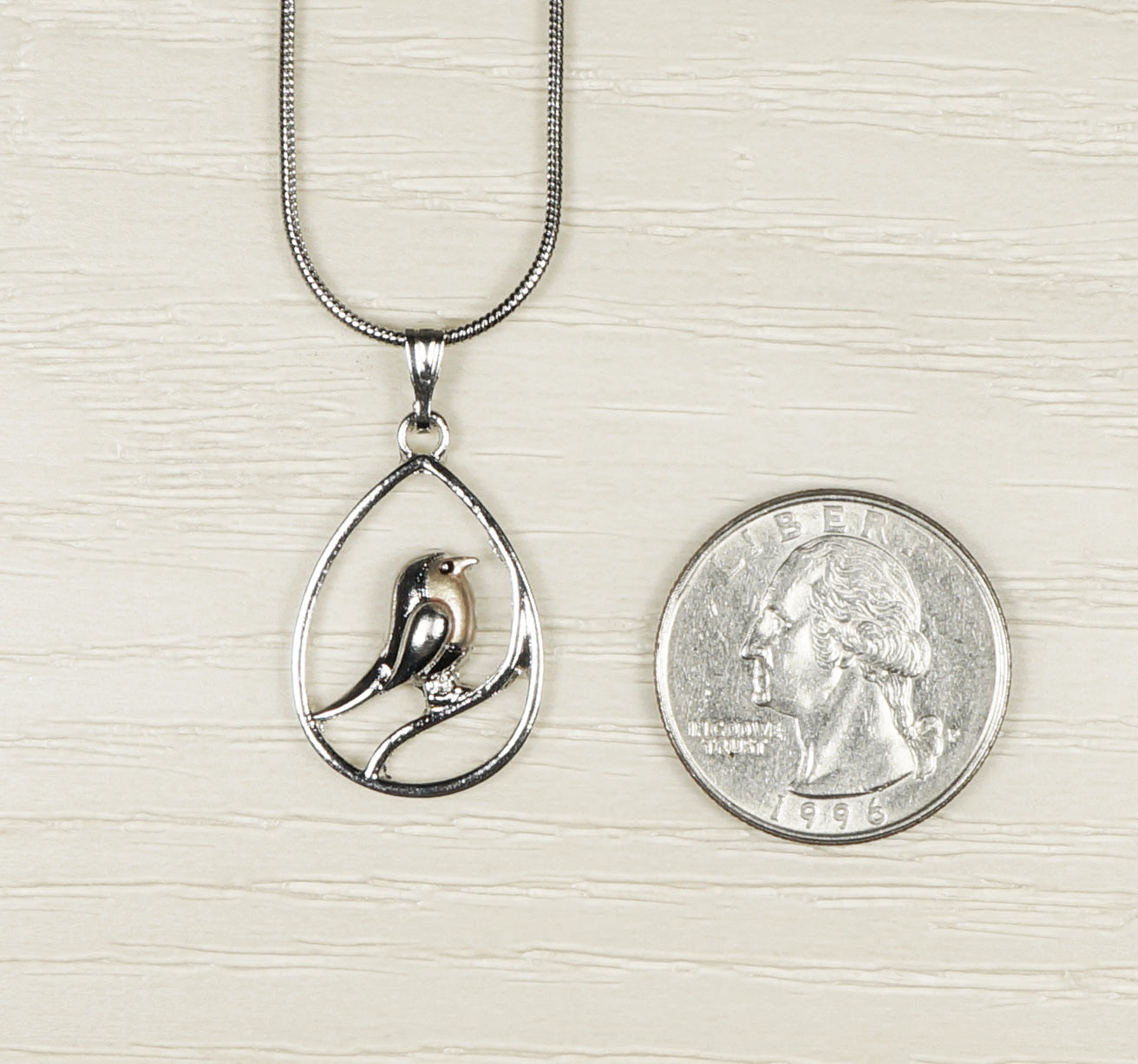 Silver & Rose Gold Teardrop Bird Charm, Stainless Steel Snake Chain, Length Choices, Gift for Her