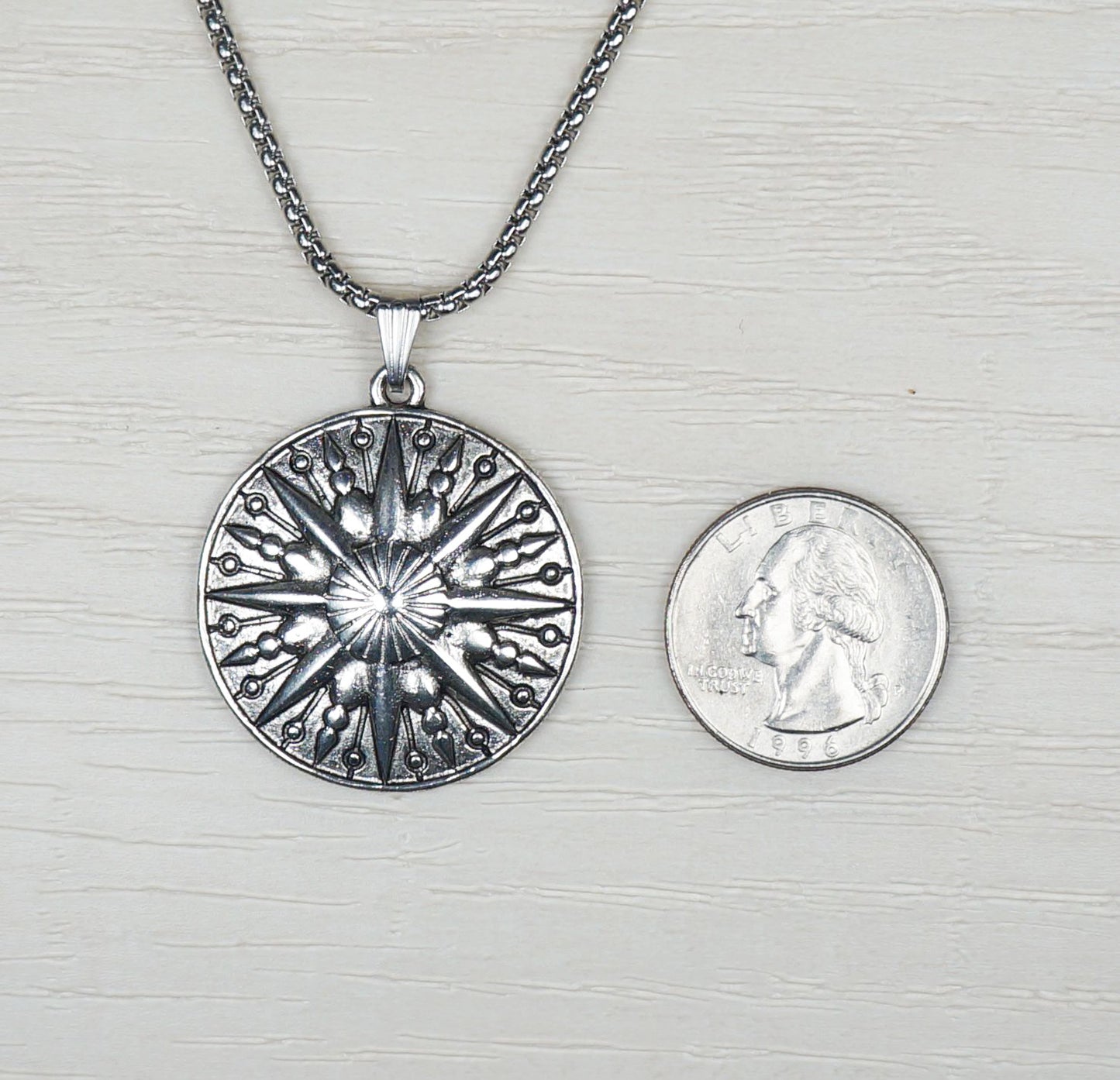 Celestial Boho Silver Sun Pendant, Stainless Steel Chain Necklace, Length Choices