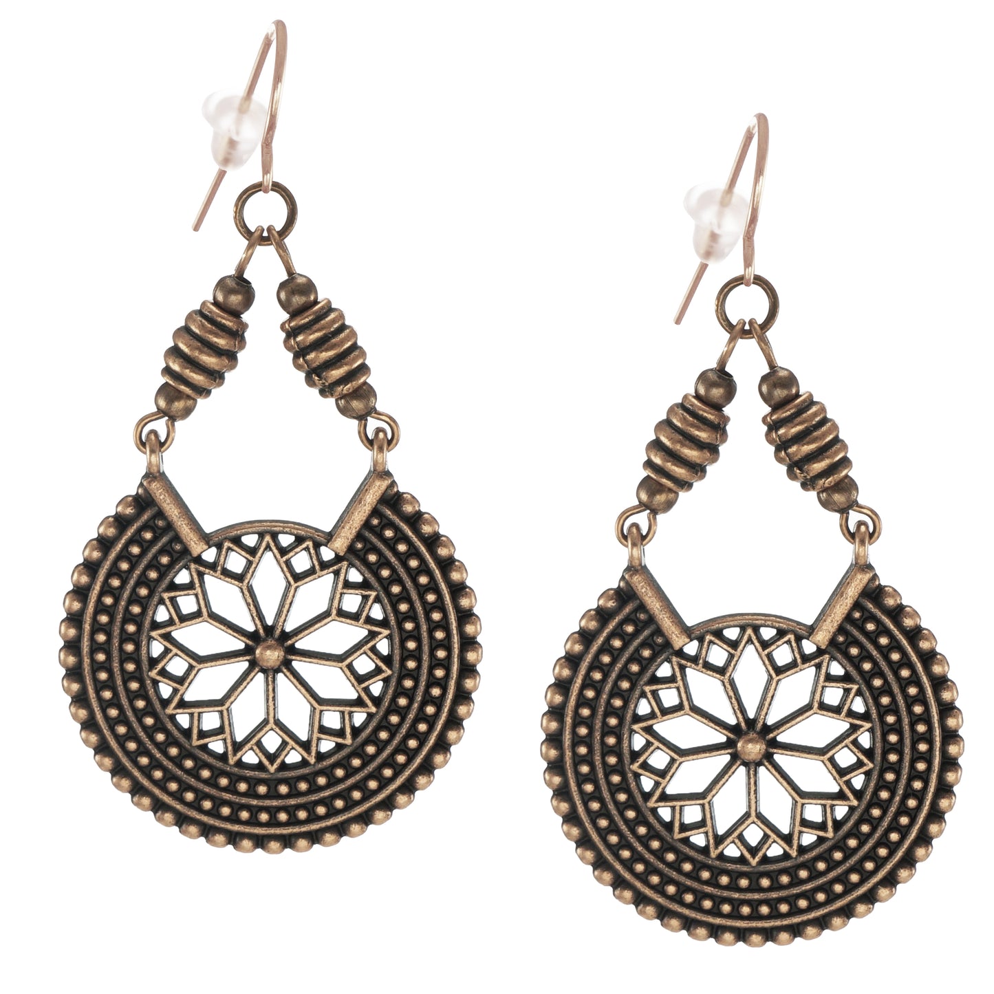 Set of 3 Pair Handmade Boho Copper Vintage Statement Dangle Earrings, Rose Gold Earwires