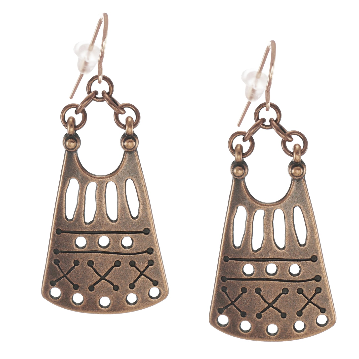 Set of 3 Pair Handmade Boho Copper Vintage Statement Dangle Earrings, Rose Gold Earwires