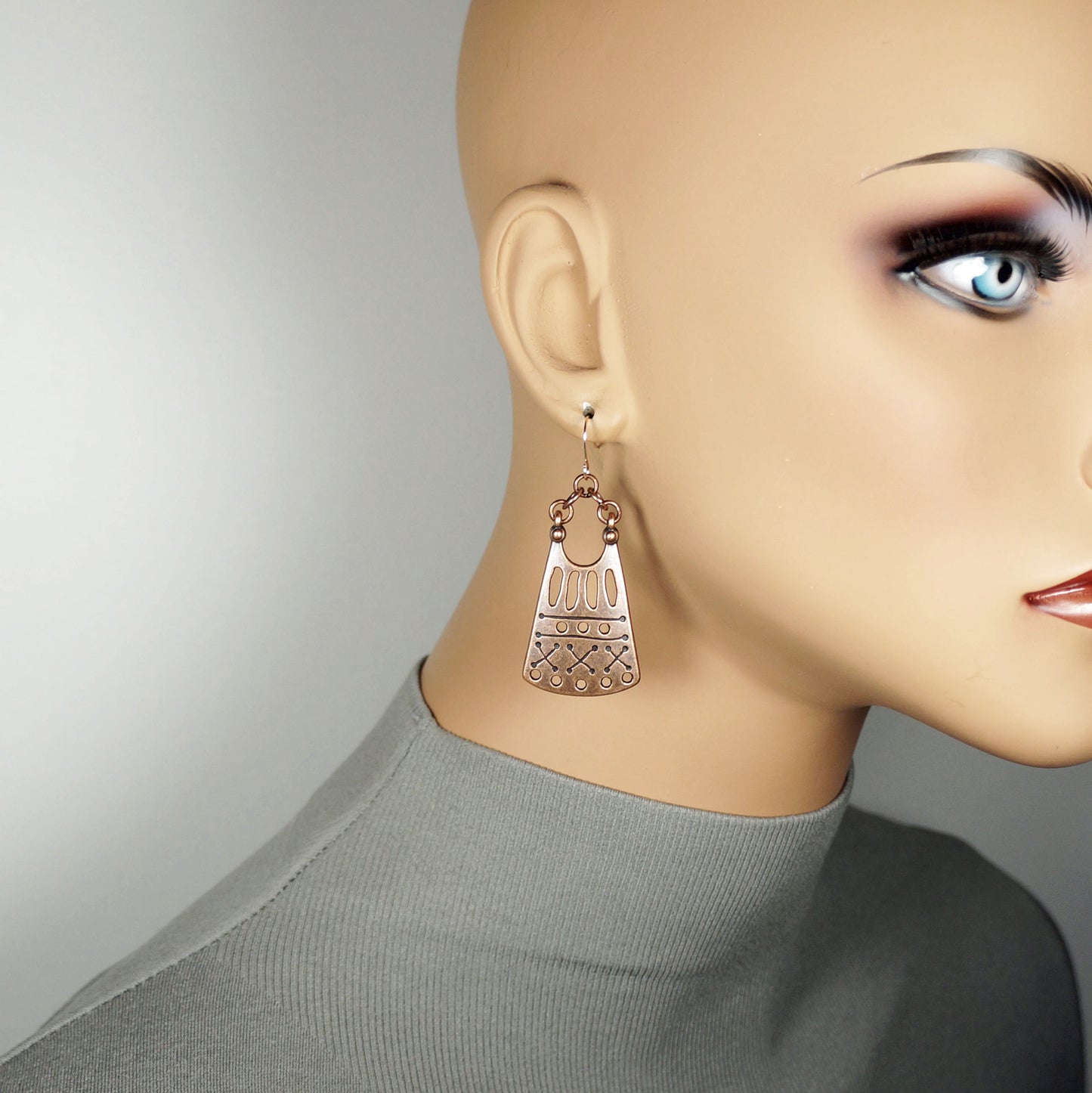 Set of 3 Pair Handmade Boho Copper Vintage Statement Dangle Earrings, Rose Gold Earwires