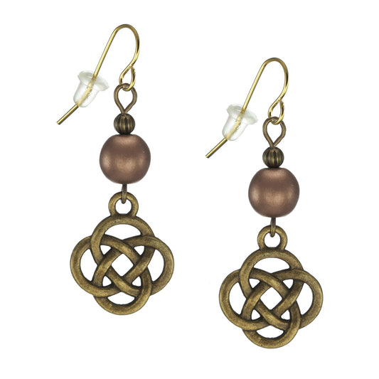 Antique Gold Celtic Knot Beaded Earrings, Color Choices, 18K Gold Ear Wires