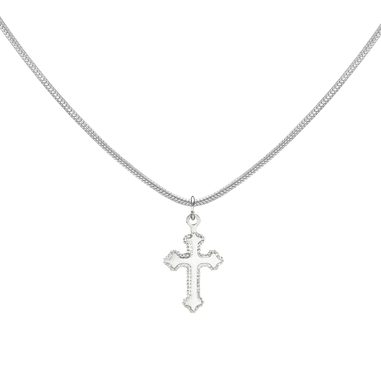 Small and Dainty Sterling Silver Cross Charm Stainless Steel Snake Chain Necklace 16, 18 or 20 inch