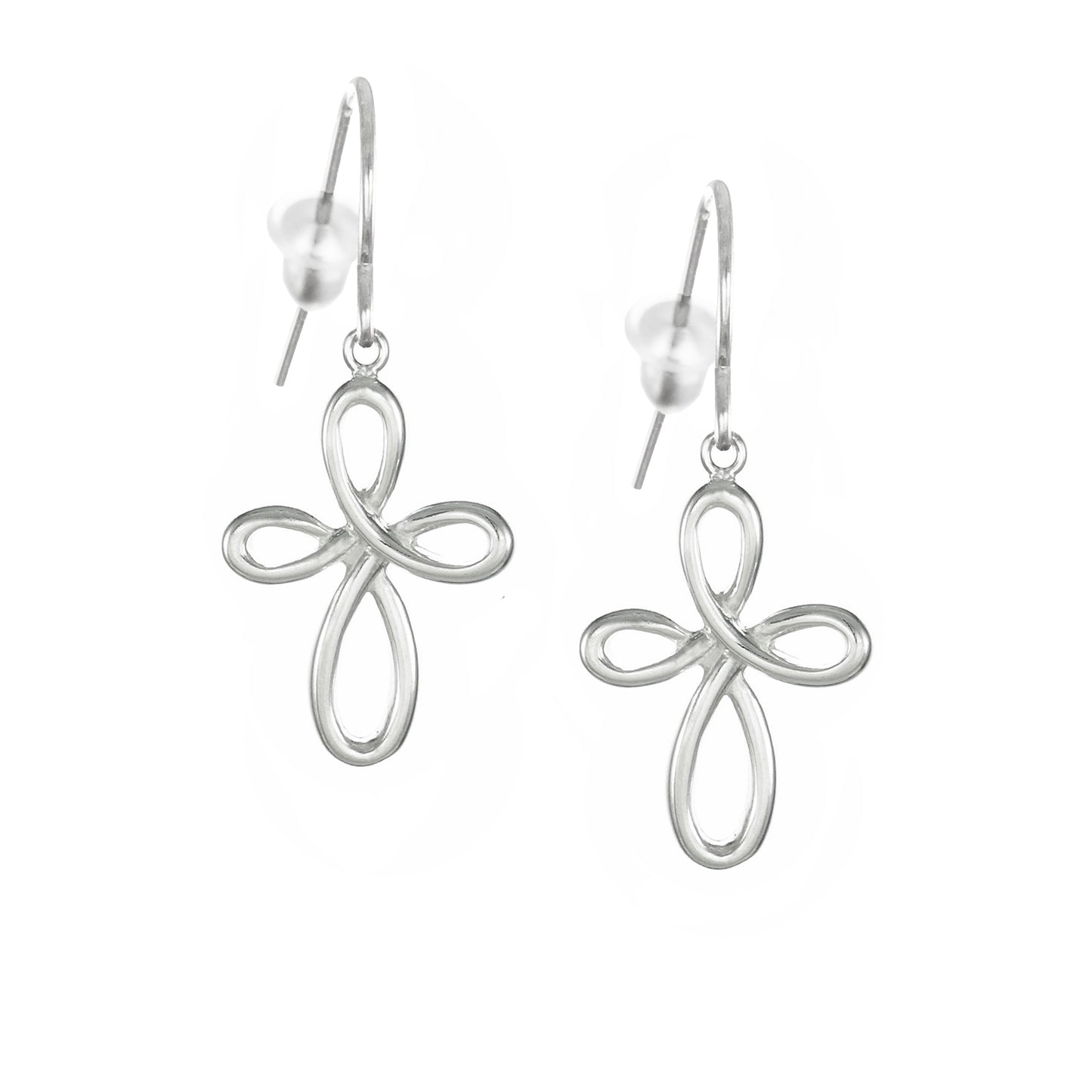 Sterling Silver Infinity Cross Earrings, Hypoallergenic Platinum Ear Wires, Gift for Her