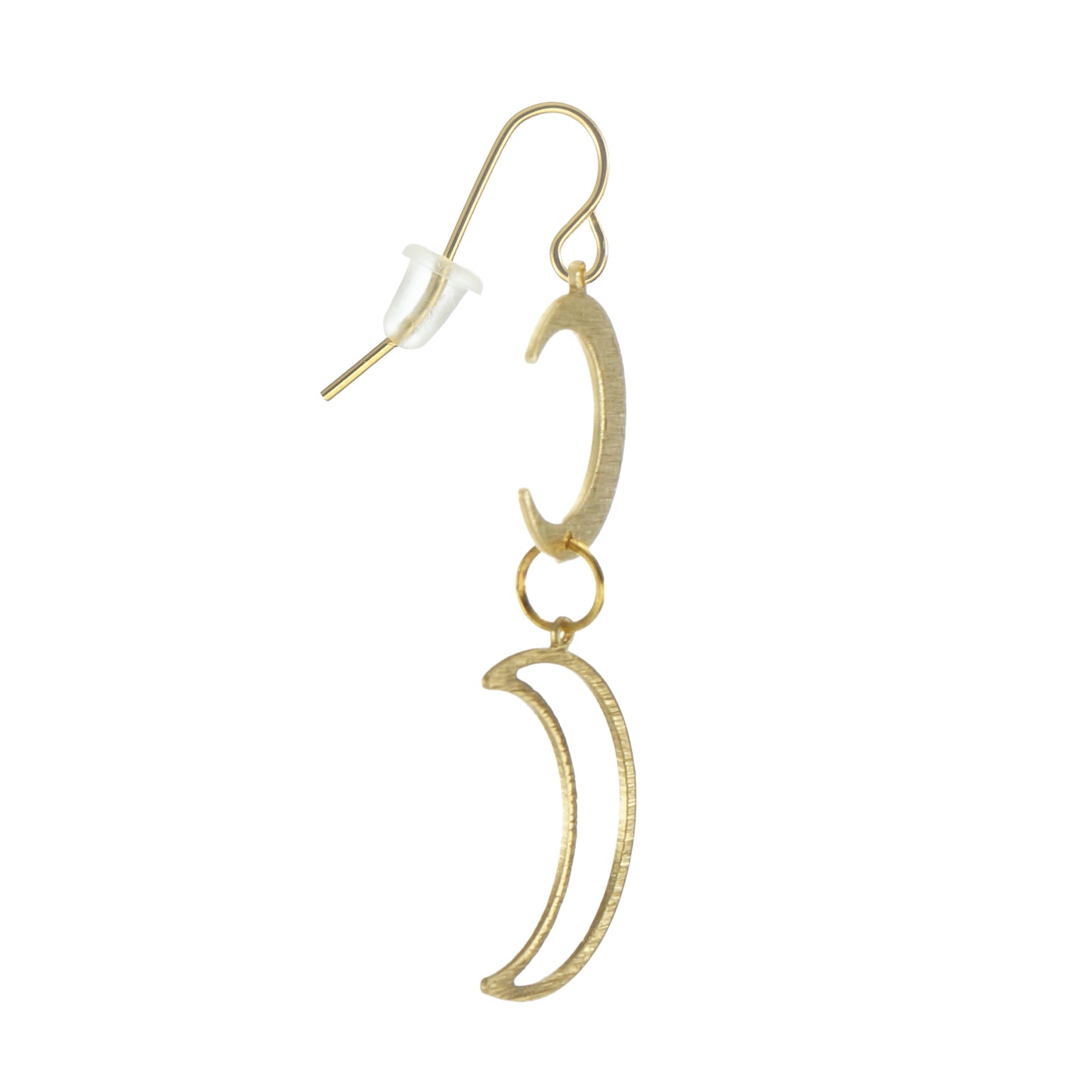 Celestial Brushed Gold Double Moon Dangle Earrings, 18K Gold Ear Wires