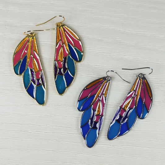 Graceful Multi Color Enamel Butterfly Wing Statement Earrings, Gold or Silver