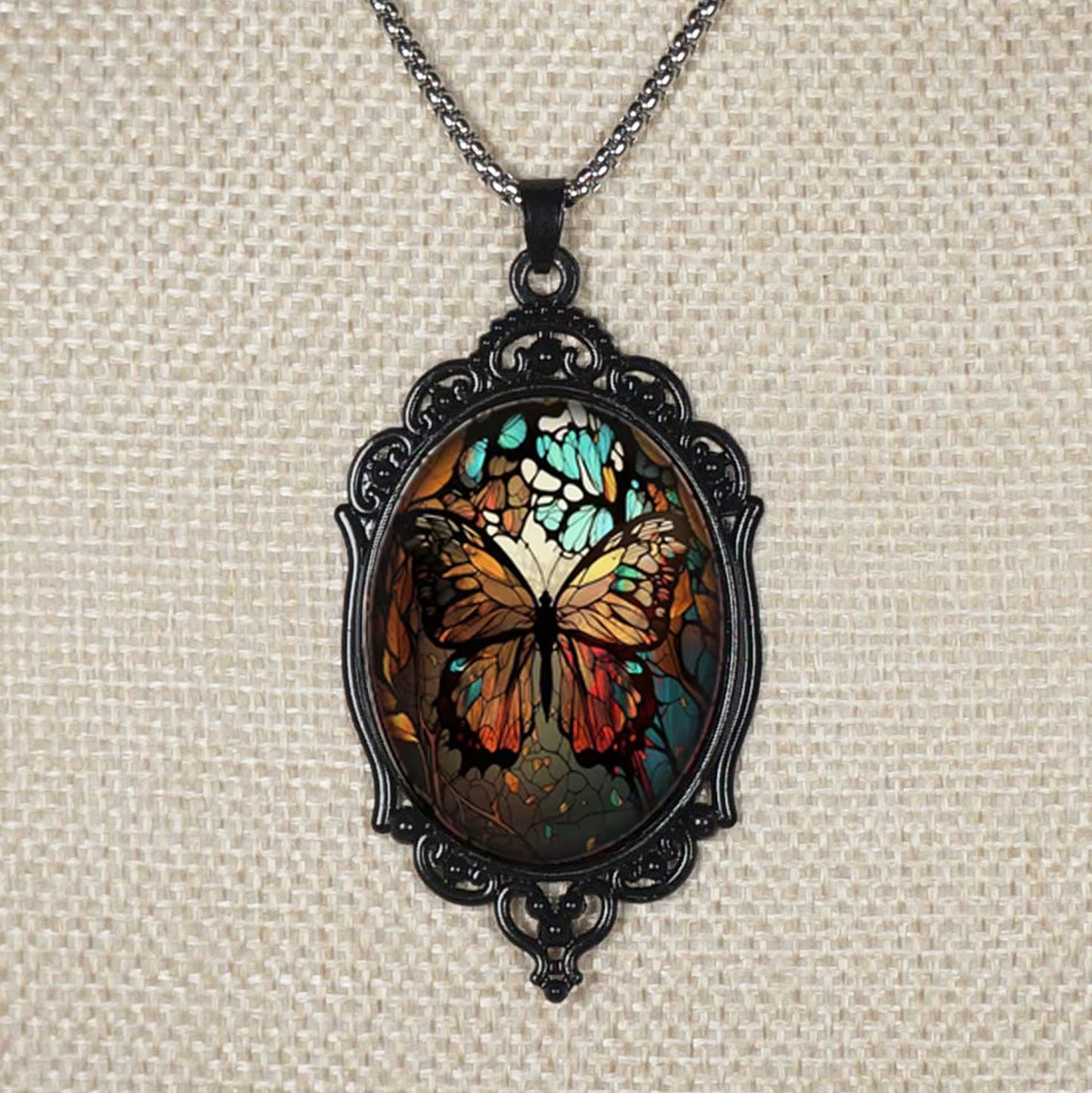 Vintage Inspired Highly Detailed Butterfly Boho Pendant, Stainless Steel Chain Necklace, Length Choices