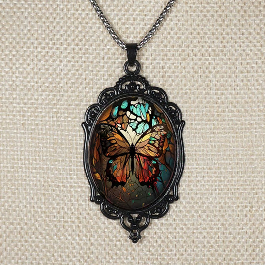 Vintage Inspired Highly Detailed Butterfly Boho Pendant, Stainless Steel Chain Necklace, Length Choices