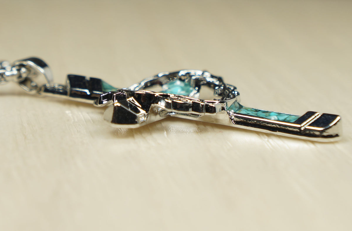 Silver Cross Pendant with Turquoise Inlay & Crown of Thorns, Stainless Steel Chain Necklace, Length Choices, Christian Faith Gift for Him or Her