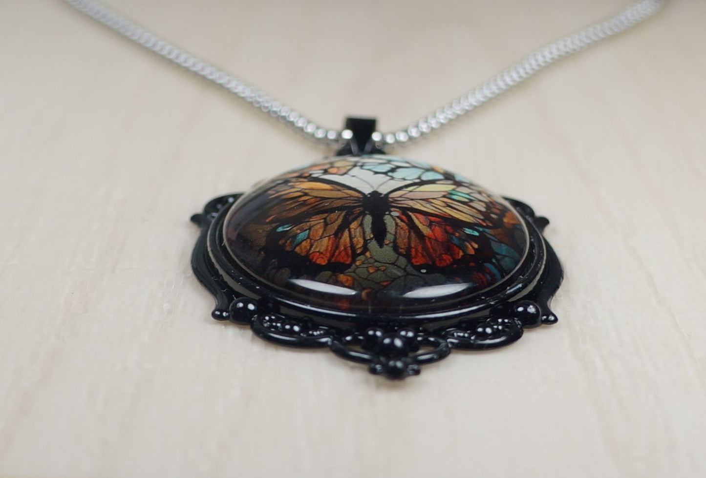 Vintage Inspired Highly Detailed Butterfly Boho Pendant, Stainless Steel Chain Necklace, Length Choices
