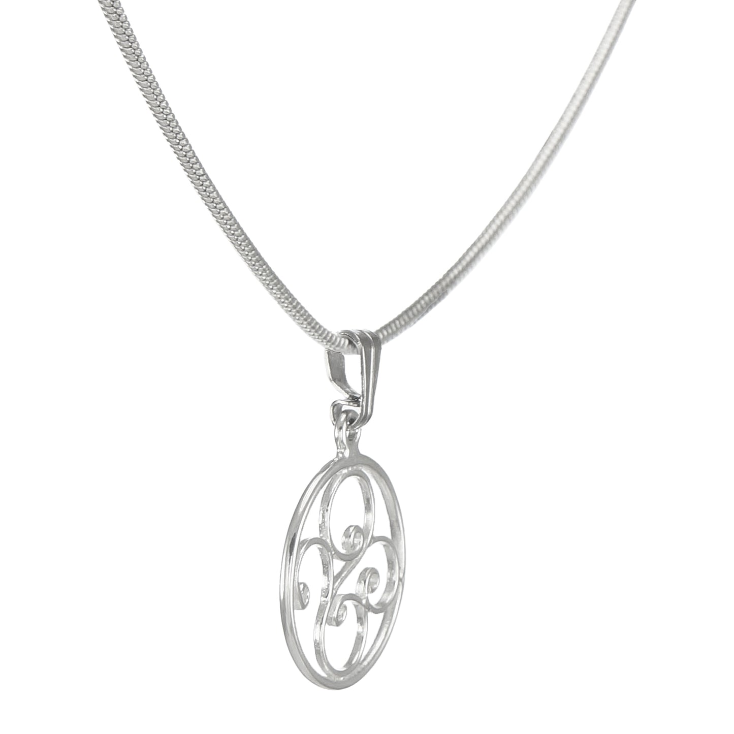 Small and Dainty Sterling Silver Filigree Charm, Stainless Steel Snake Chain Necklace, Length Choices