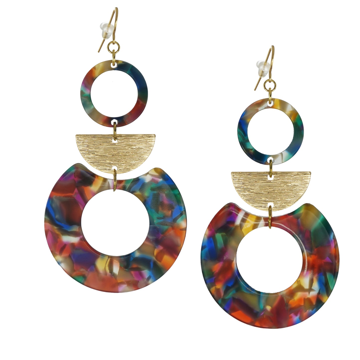 Multi Rainbow Color Acrylic Hoop Boho Statement Earrings, Platinum or 18K Wires