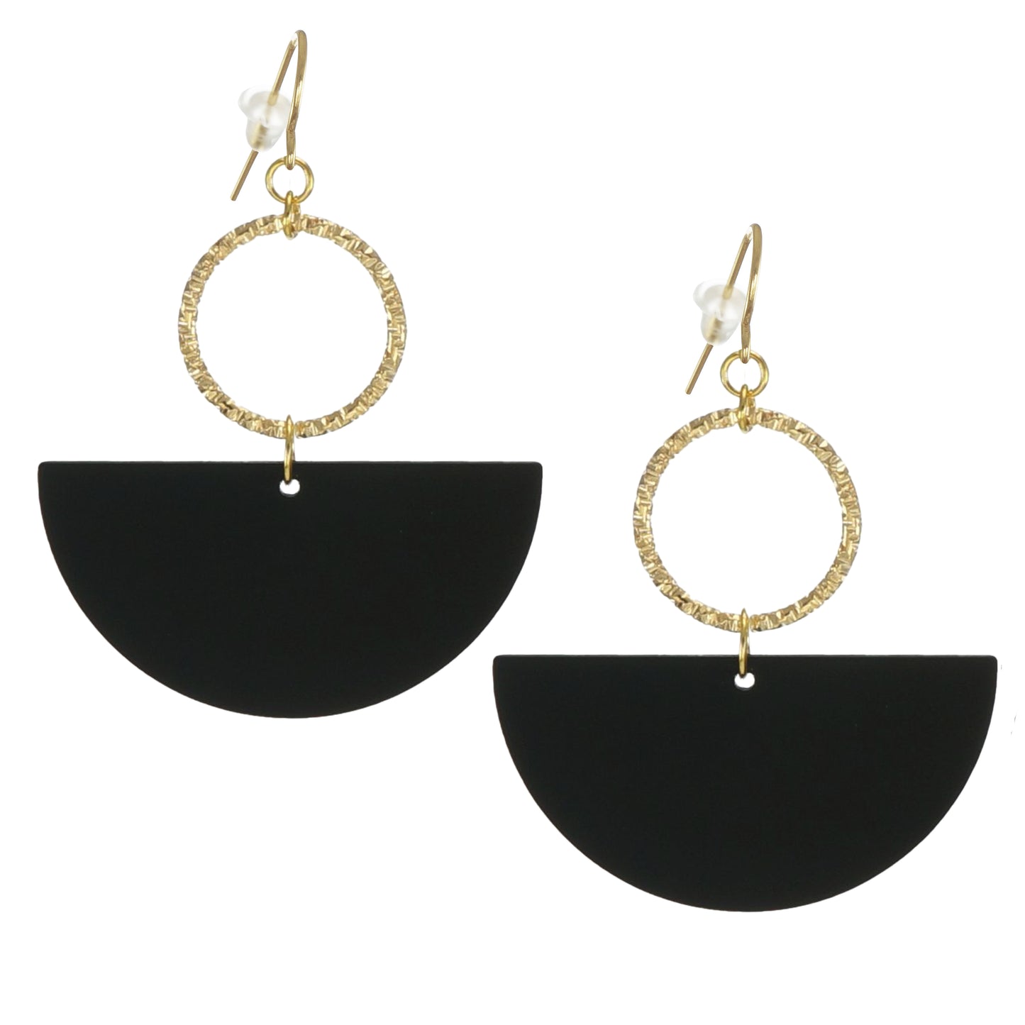 Gold or Silver & Black Acrylic Boho Statement Earrings Hypoallergenic Ear Wires, Gift for Her