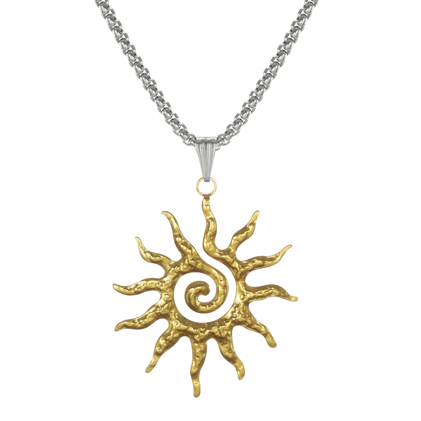 Unisex Stainless Steel Boho Sun God Necklace, Gold or Silver Sun, 18 or 20 inch