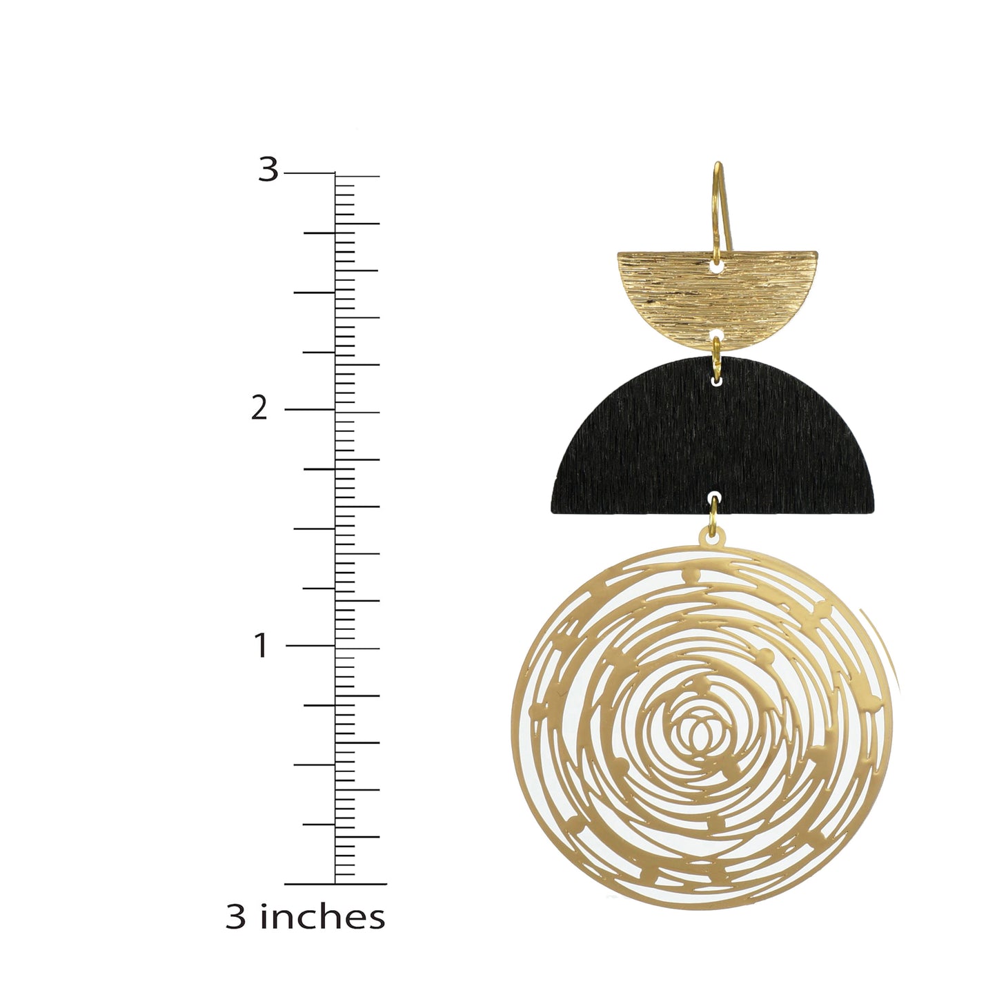 Large Black and Gold Boho Abstract Circle Hoop Statement Earrings, Nickel Free 18K Gold Hypoallergenic Earwires, Lightweight Gift for Her
