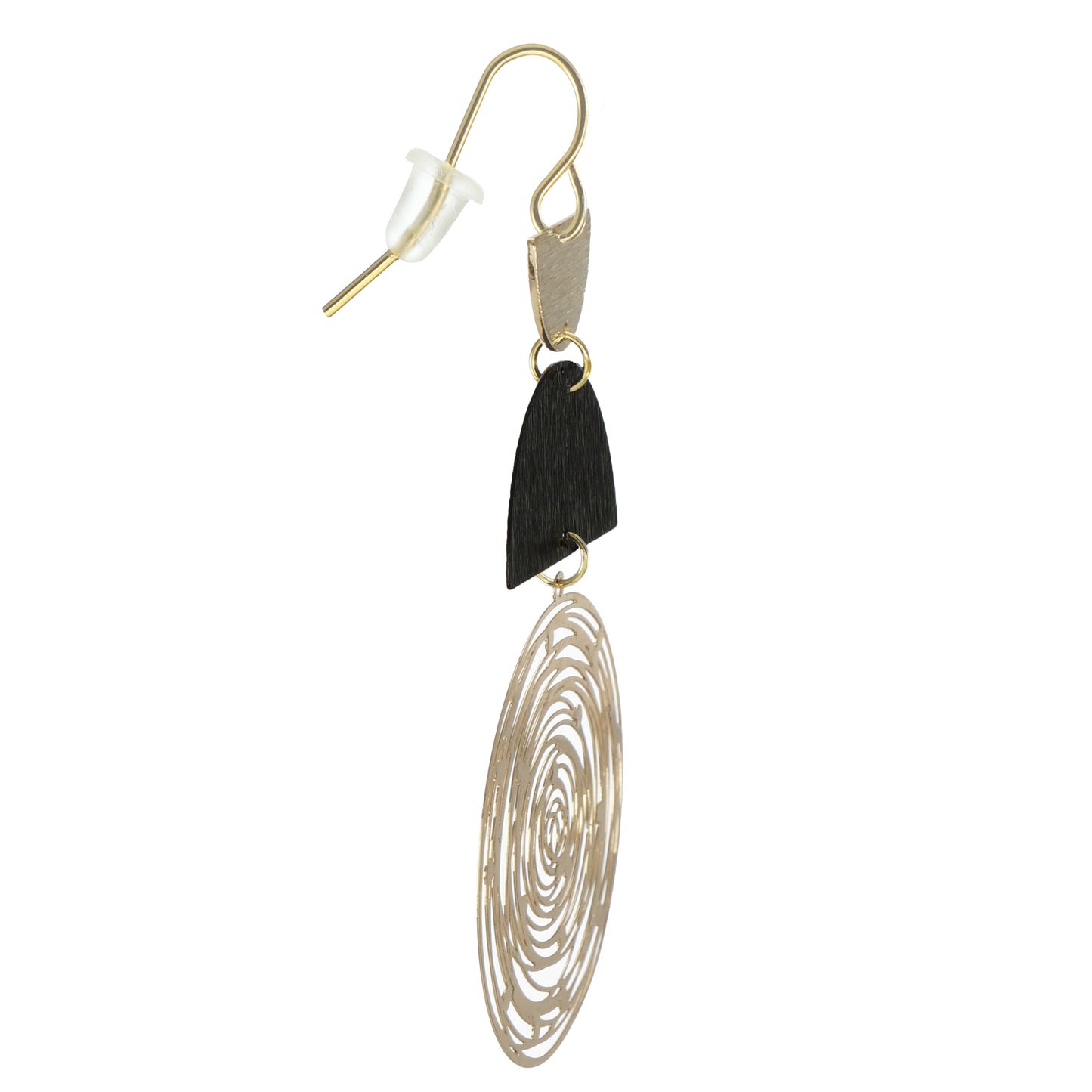 Large Black and Gold Boho Abstract Circle Hoop Statement Earrings, Nickel Free 18K Gold Hypoallergenic Earwires, Lightweight Gift for Her