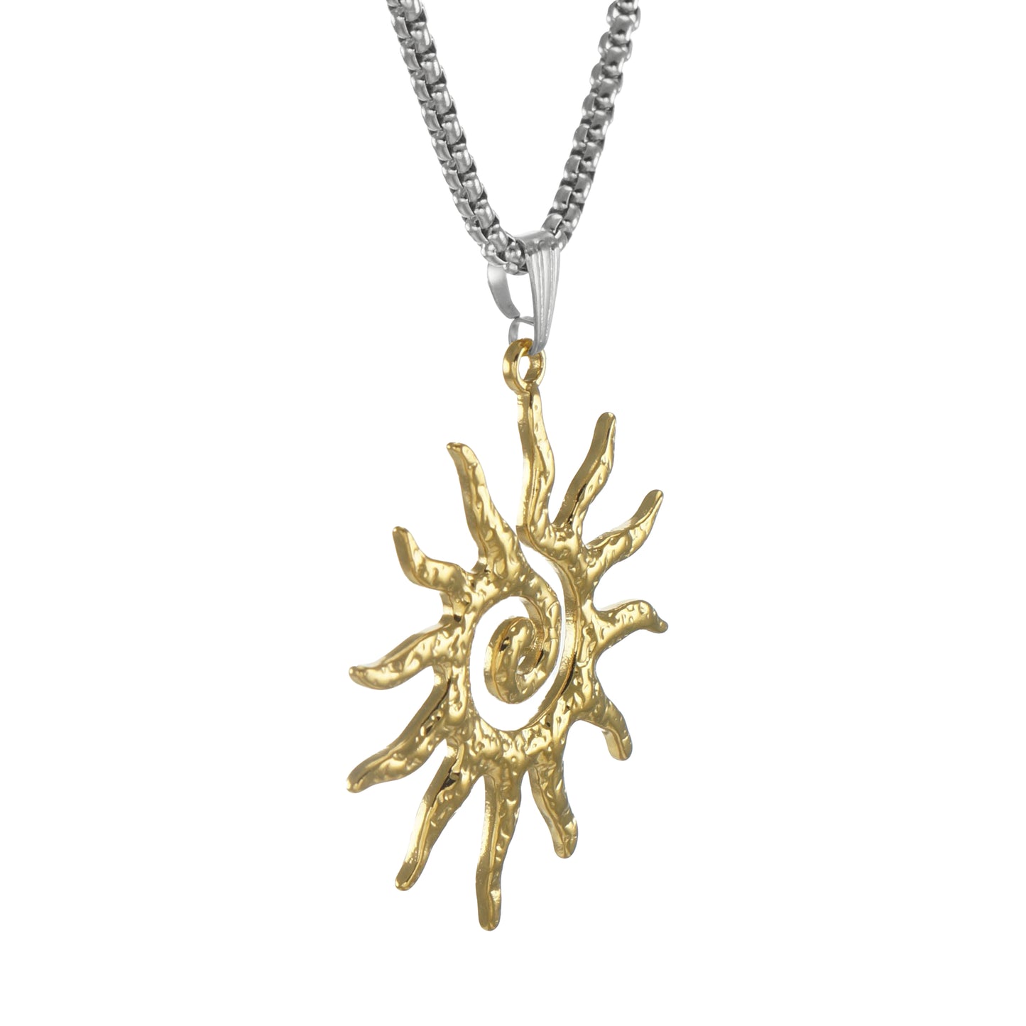 Unisex Stainless Steel Boho Sun God Necklace, Gold or Silver Sun, 18 or 20 inch