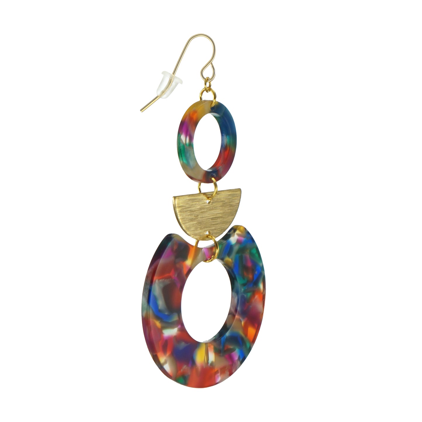 Multi Rainbow Color Acrylic Hoop Boho Statement Earrings, Platinum or 18K Wires
