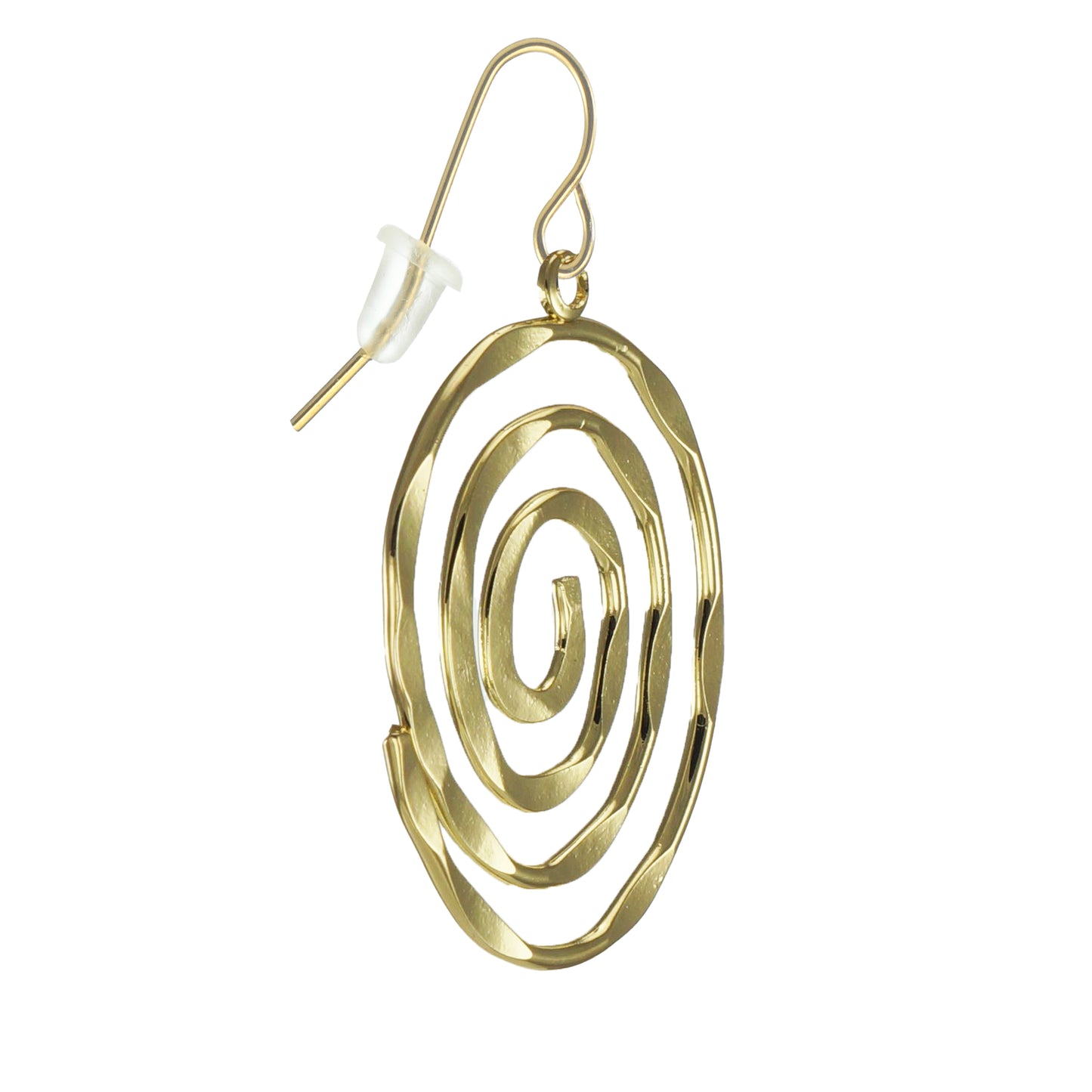 Lightweight Hammered Gold Spiral Statement Earrings, 18K Gold Ear Wires