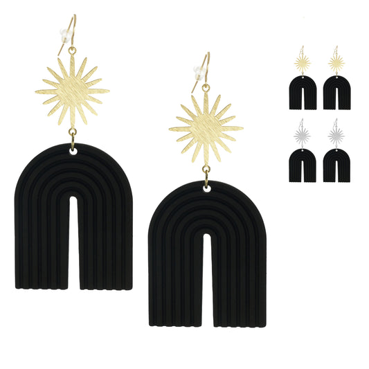 Black Acrylic & Celestial Star Boho Statement Earrings, Gold or Silver