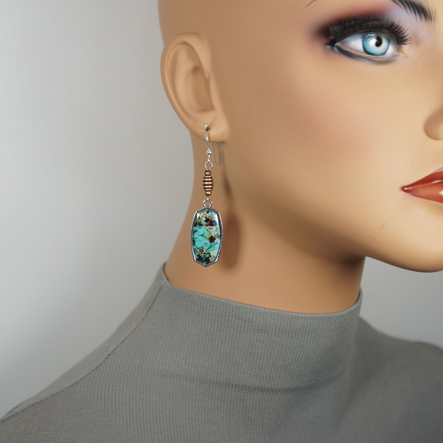 Beautiful Multi Color Abstract Turquoise Dangle Earrings with .925 Sterling Silver Earwires