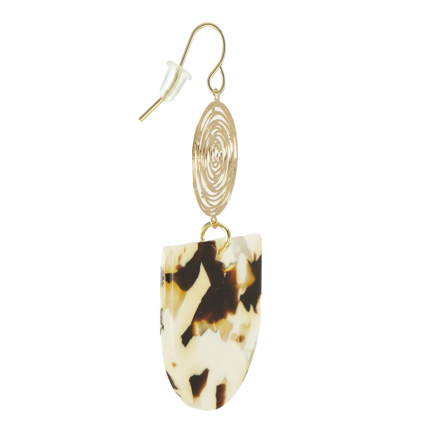 Gold Circles with Brown & Beige Drops Boho Statement Earrings, 18K Gold Ear Wires, Gift for Her