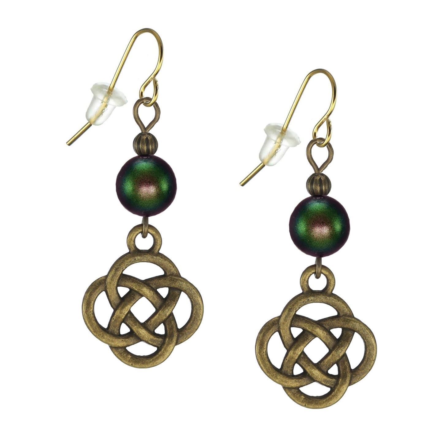 Antique Gold Celtic Knot Beaded Earrings, Color Choices, 18K Gold Ear Wires