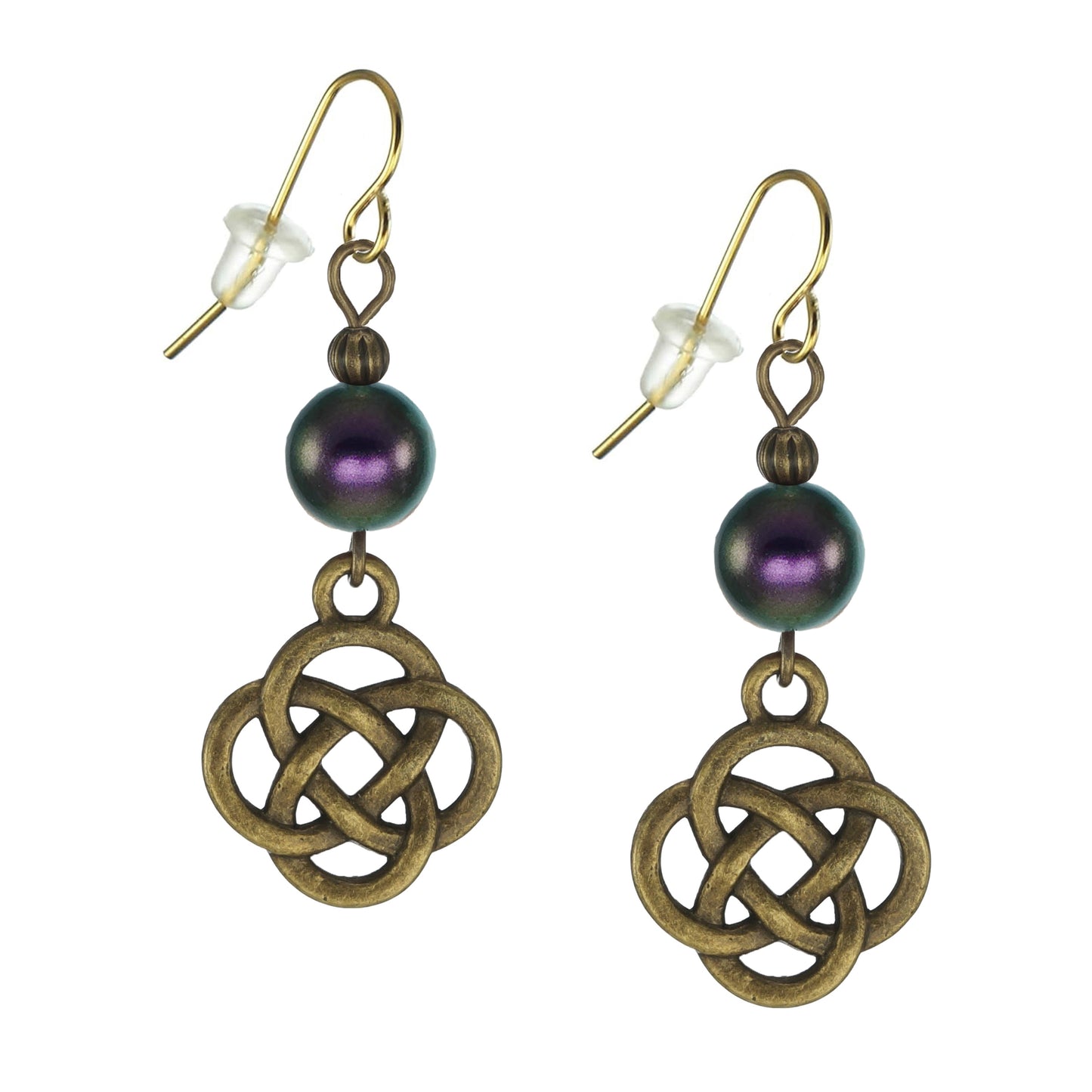 Antique Gold Celtic Knot Beaded Earrings, Color Choices, 18K Gold Ear Wires