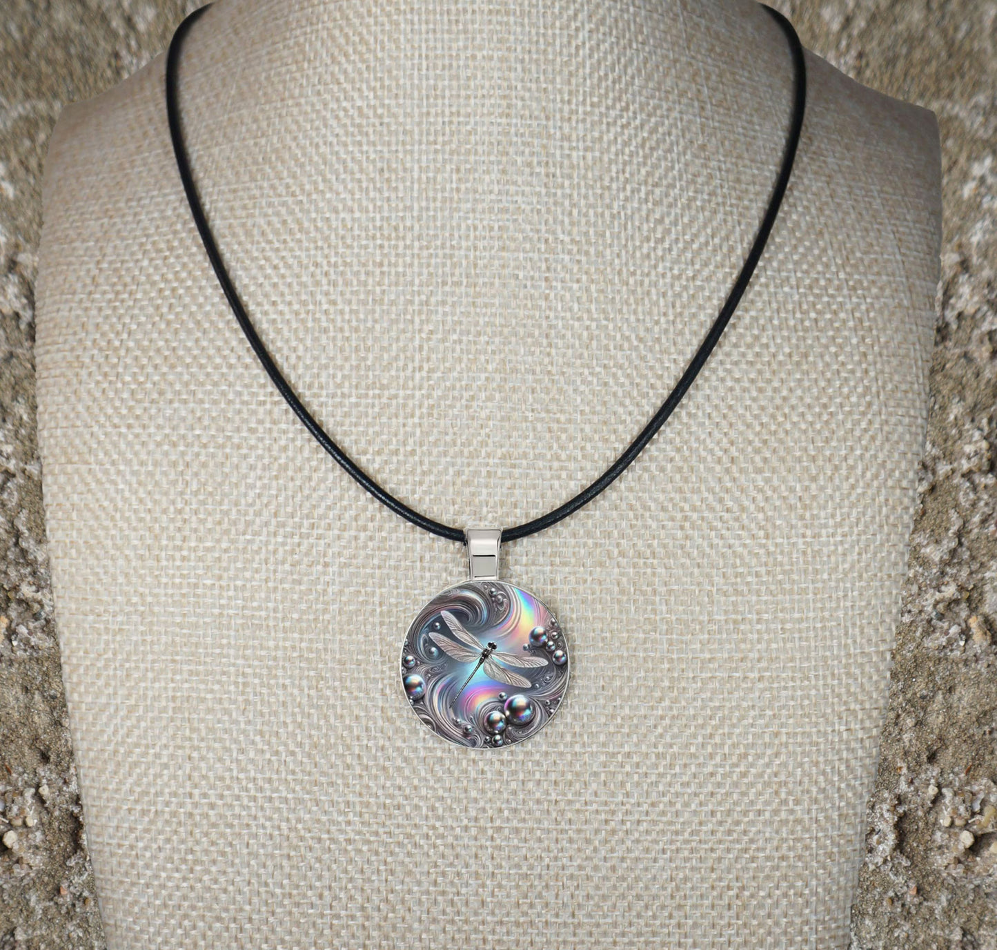 Mystical Rainbow 2-D Dragonfly High Detailed Pendant & Black Leather Cord Necklace, Length Choices, Gift for Her