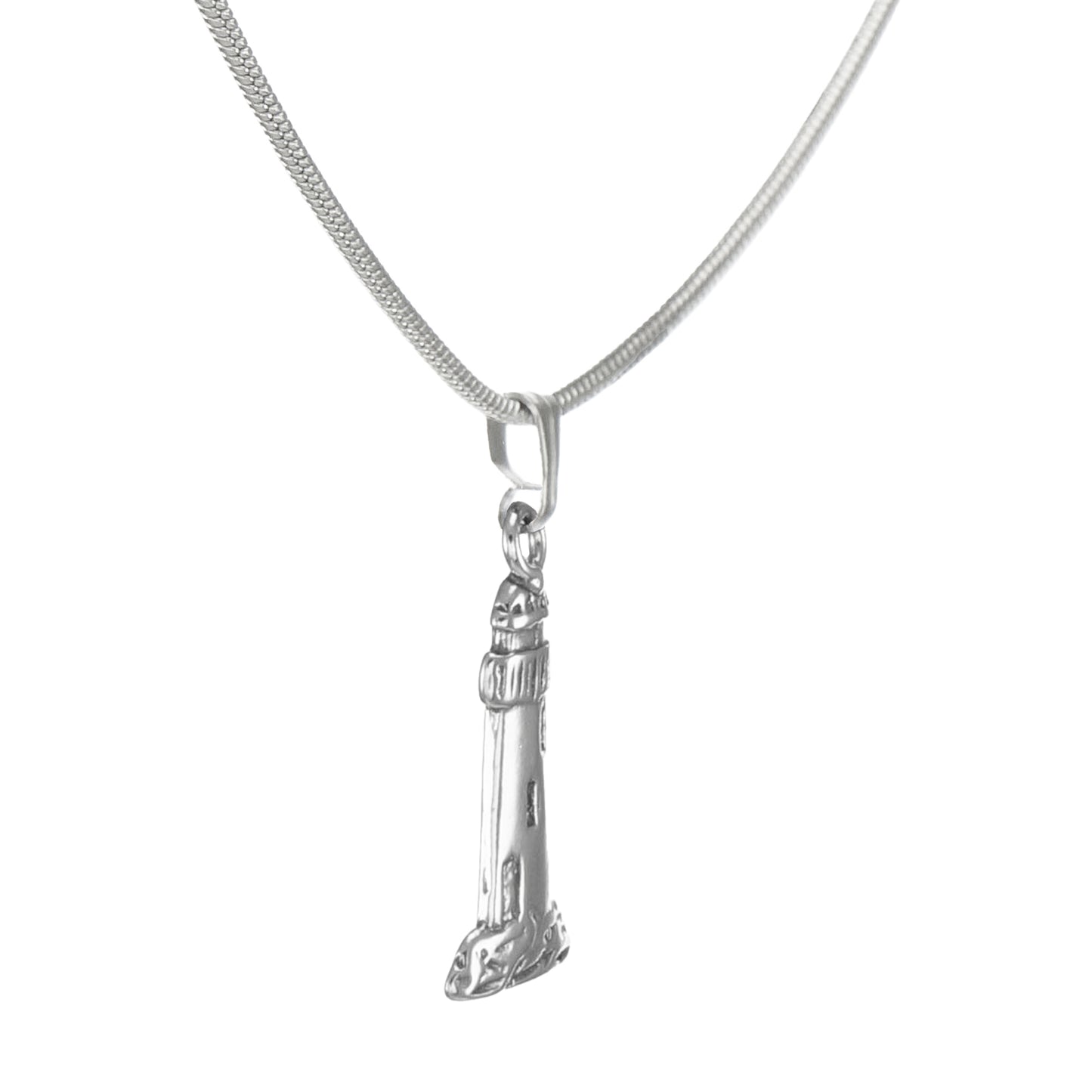 Small and Dainty Sterling Silver Lighthouse Charm, Stainless Steel Snake Chain Necklace, Gift for Her